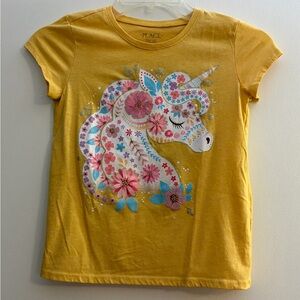 The Children's Place Mustard Yellow Unicorn Floral Tee